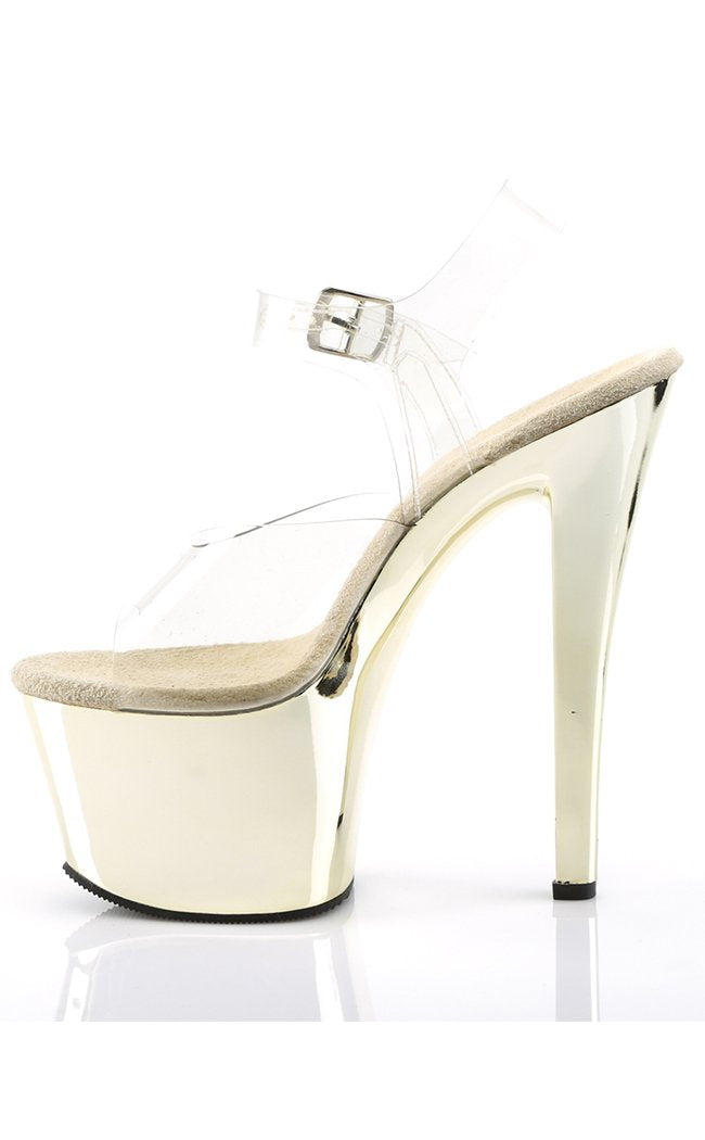 SKY-308 Clr/Gold Chrome Heels-Pleaser-Tragic Beautiful