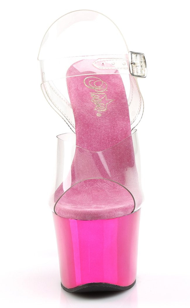 SKY-308 Clr/H. Pink Chrome Heels-Pleaser-Tragic Beautiful