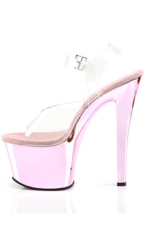 SKY-308 Clr/B. Pink Chrome Heels-Pleaser-Tragic Beautiful