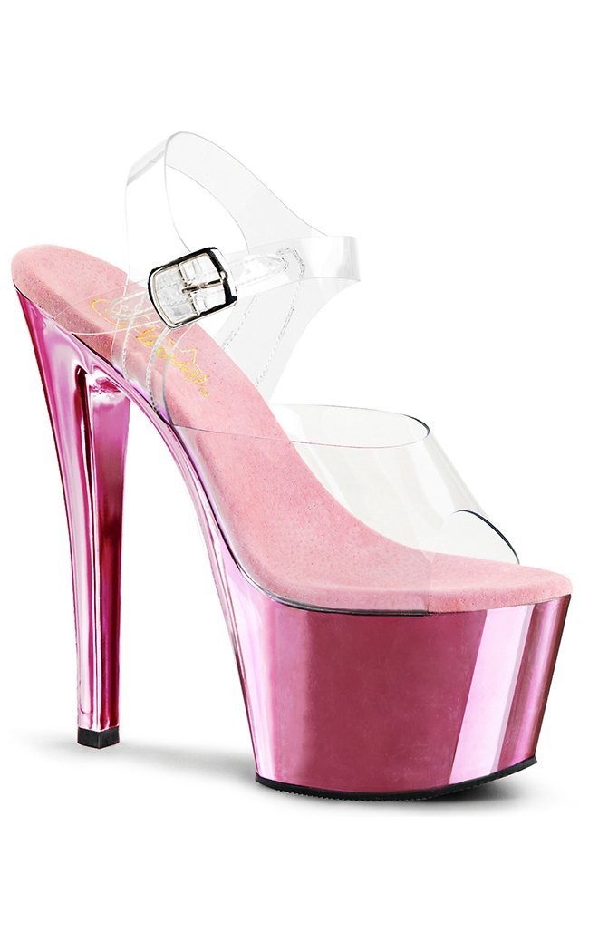 SKY-308 Clr/B. Pink Chrome Heels-Pleaser-Tragic Beautiful