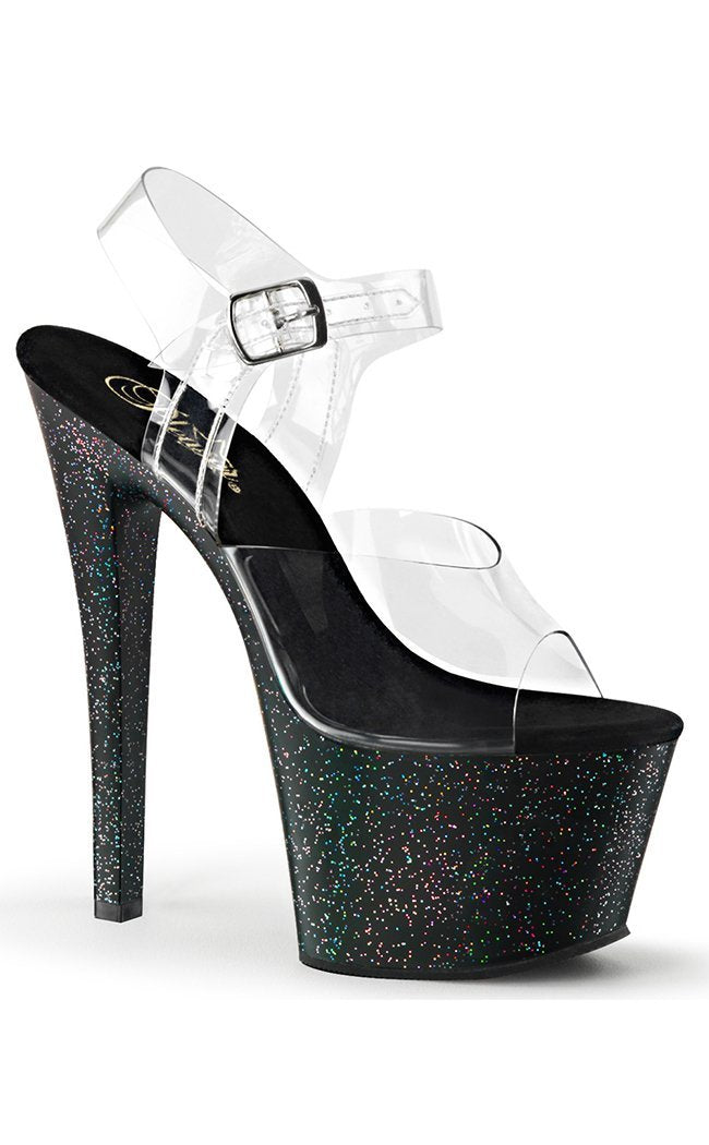 SKY-308MG Clear/Black Heels-Pleaser-Tragic Beautiful