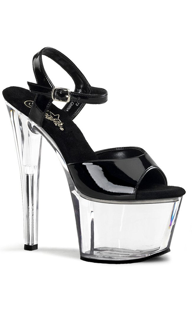SKY-309 Blk Pat/Clr Heels-Pleaser-Tragic Beautiful