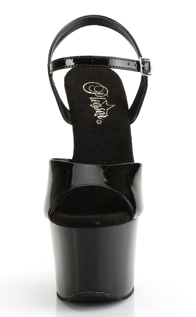 SKY-309CHRS Black Patent Silver Rhinestone Heels-Pleaser-Tragic Beautiful