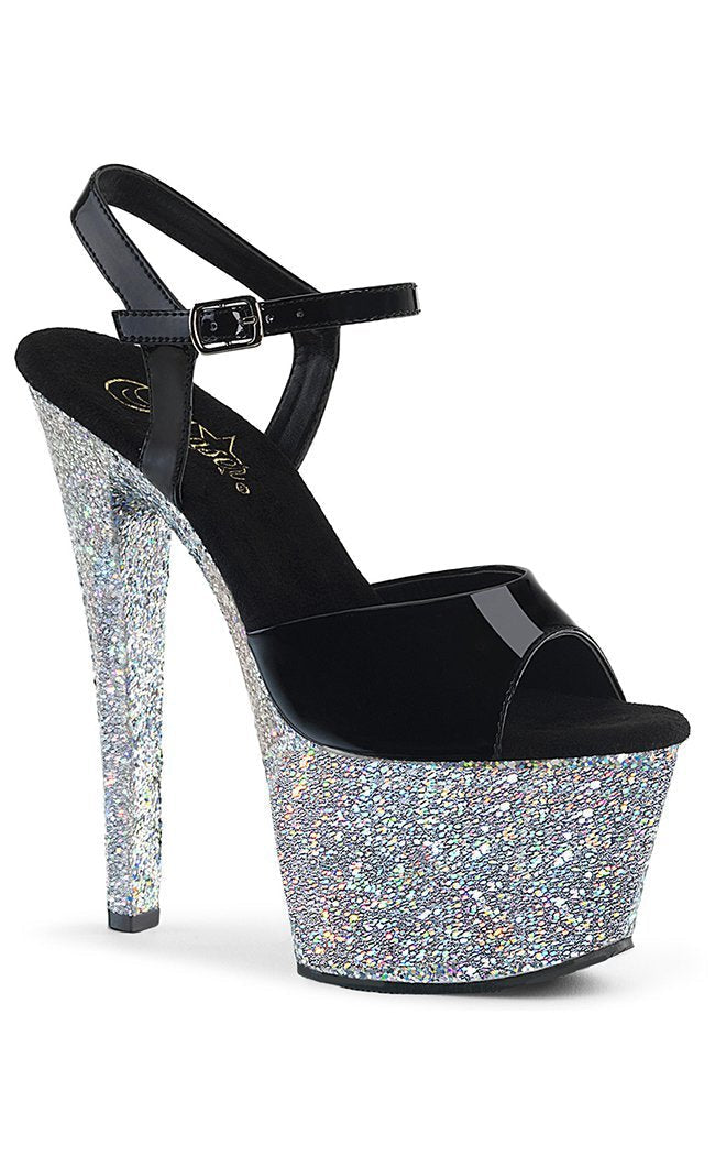 SKY-309LG Silver Multi Glitter Heels-Pleaser-Tragic Beautiful