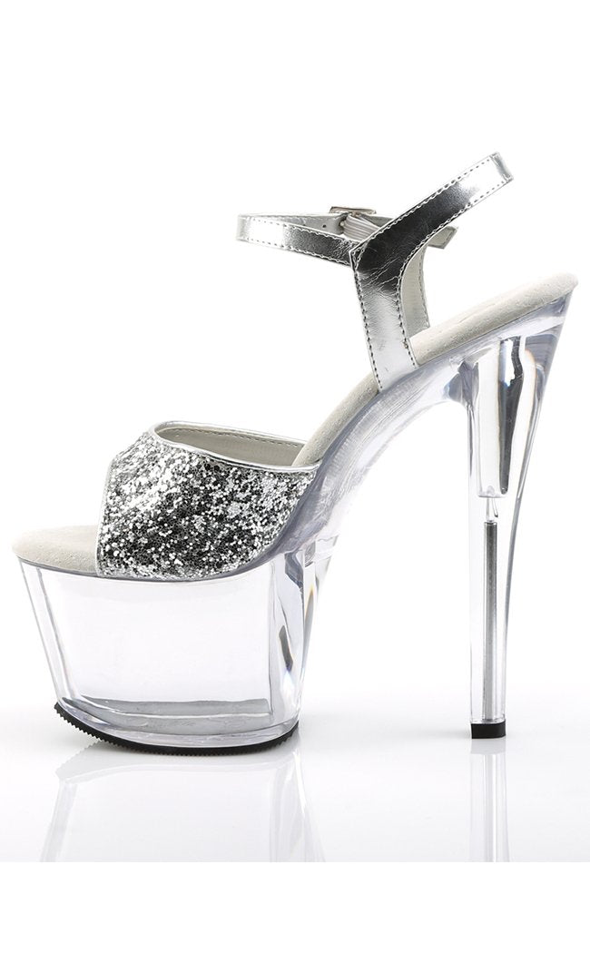 SKY-310 Slv Gltr/Clr Heels-Pleaser-Tragic Beautiful