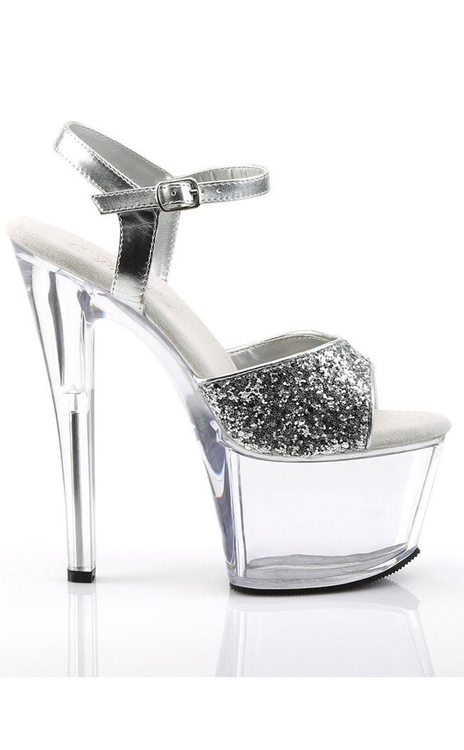 SKY-310 Slv Gltr/Clr Heels-Pleaser-Tragic Beautiful