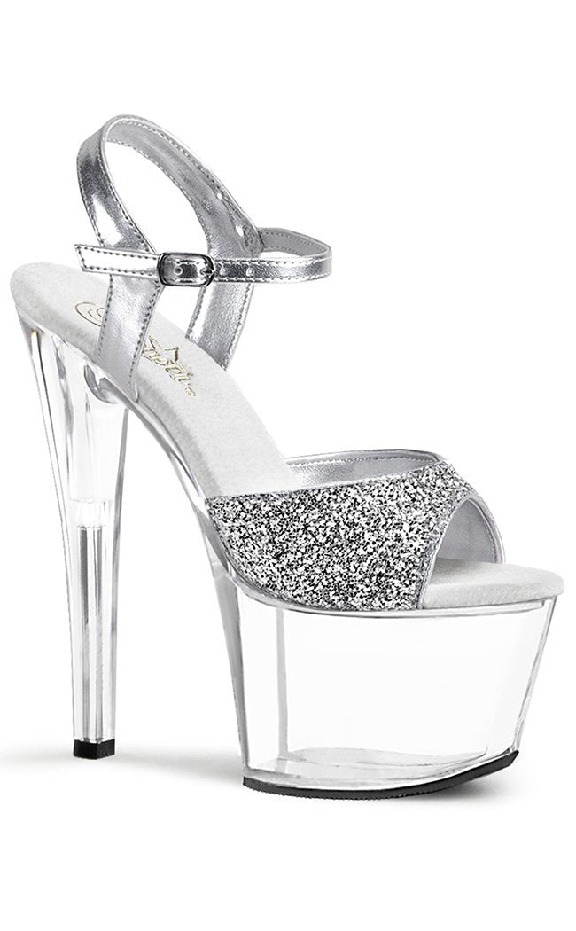 SKY-310 Slv Gltr/Clr Heels-Pleaser-Tragic Beautiful