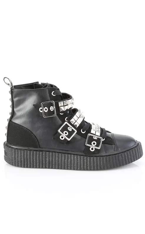 SNEEKER-225 Black Canvas Vegan Leather Creeper Sneakers-Demonia-Tragic Beautiful