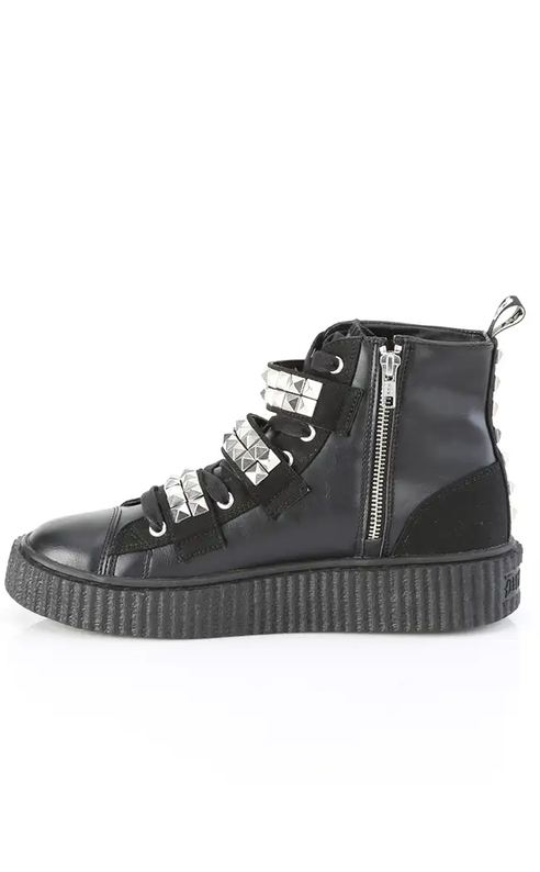 SNEEKER-225 Black Canvas Vegan Leather Creeper Sneakers-Demonia-Tragic Beautiful