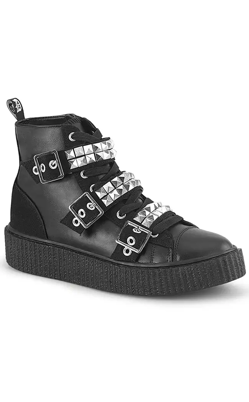 SNEEKER-225 Black Canvas Vegan Leather Creeper Sneakers-Demonia-Tragic Beautiful