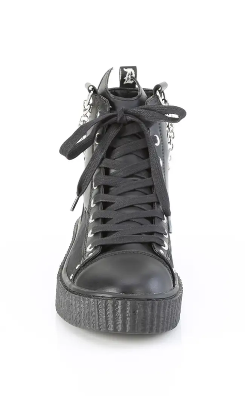 SNEEKER-230 Black Canvas Vegan Leather Creeper Sneakers-Demonia-Tragic Beautiful