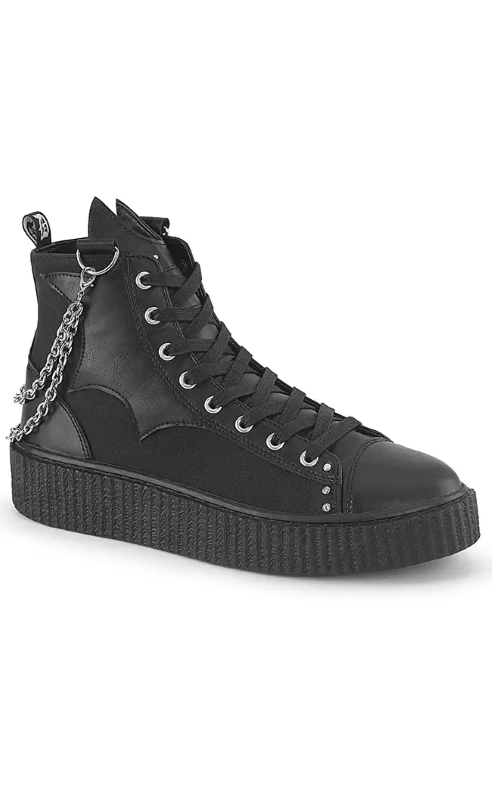 SNEEKER-230 Black Canvas Vegan Leather Creeper Sneakers-Demonia-Tragic Beautiful