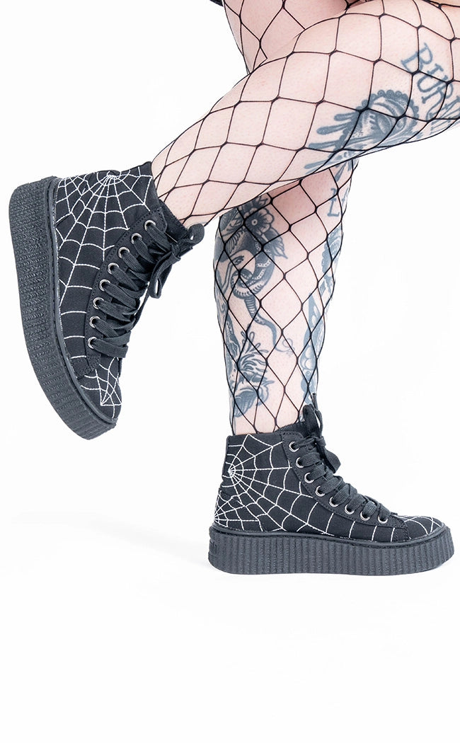 SNEEKER-250 Black High Top Creeper Sneakers (Last Pair: Size 4M/6W)-Demonia-Tragic Beautiful