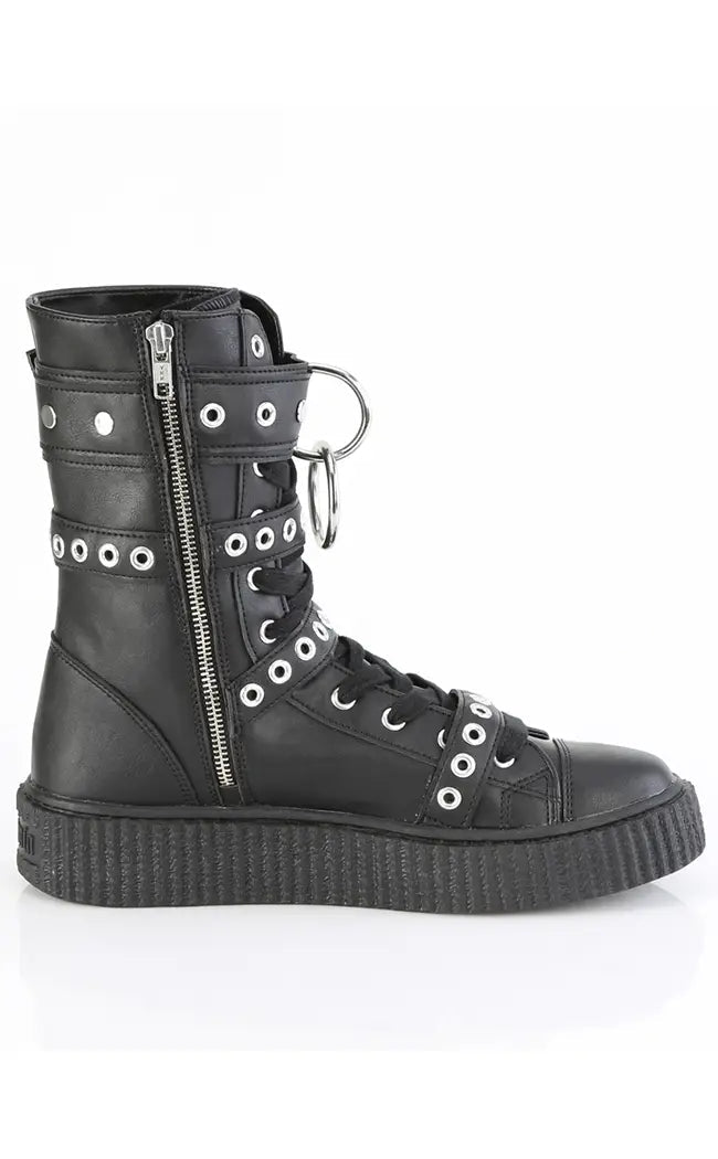 SNEEKER-320 Black Vegan Leather Creepers-Demonia-Tragic Beautiful