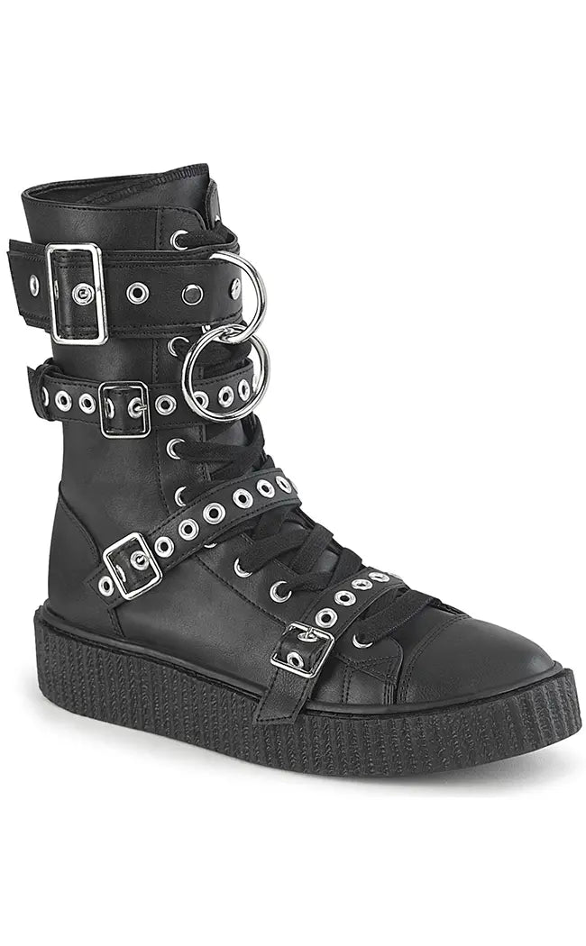 SNEEKER-320 Black Vegan Leather Creepers-Demonia-Tragic Beautiful