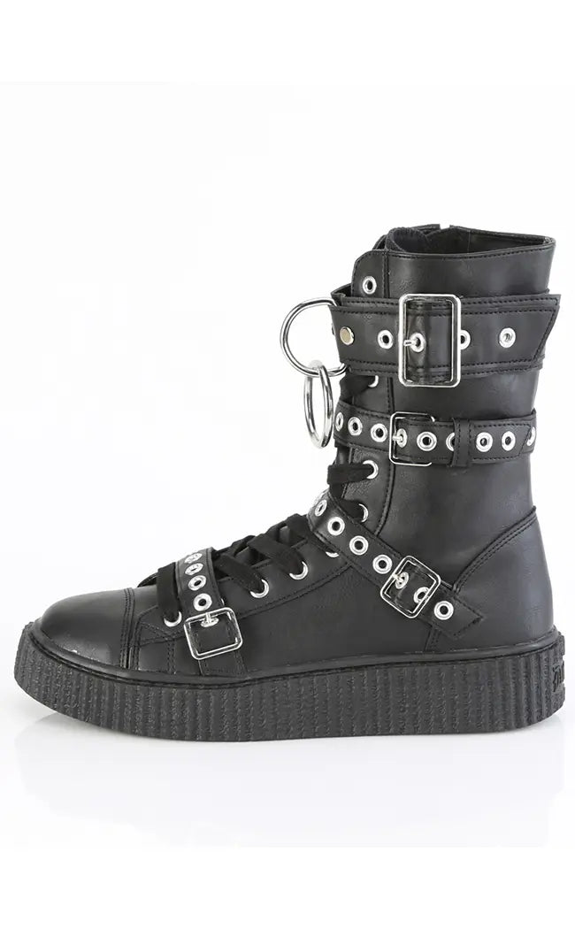 SNEEKER-320 Black Vegan Leather Creepers-Demonia-Tragic Beautiful