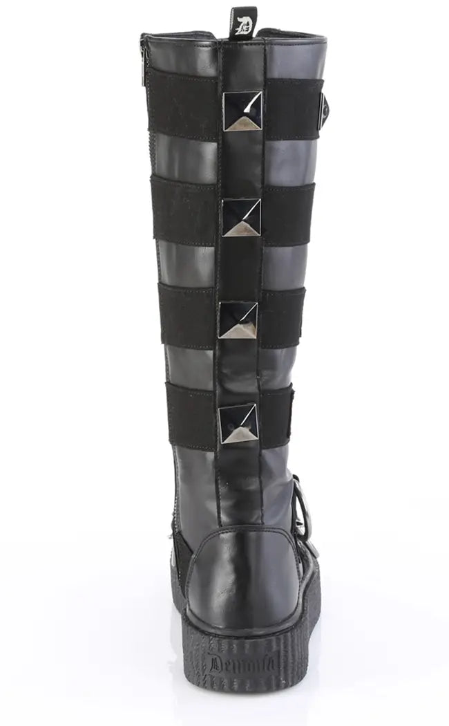 SNEEKER-405 Black Knee High Chains Boots-Demonia-Tragic Beautiful