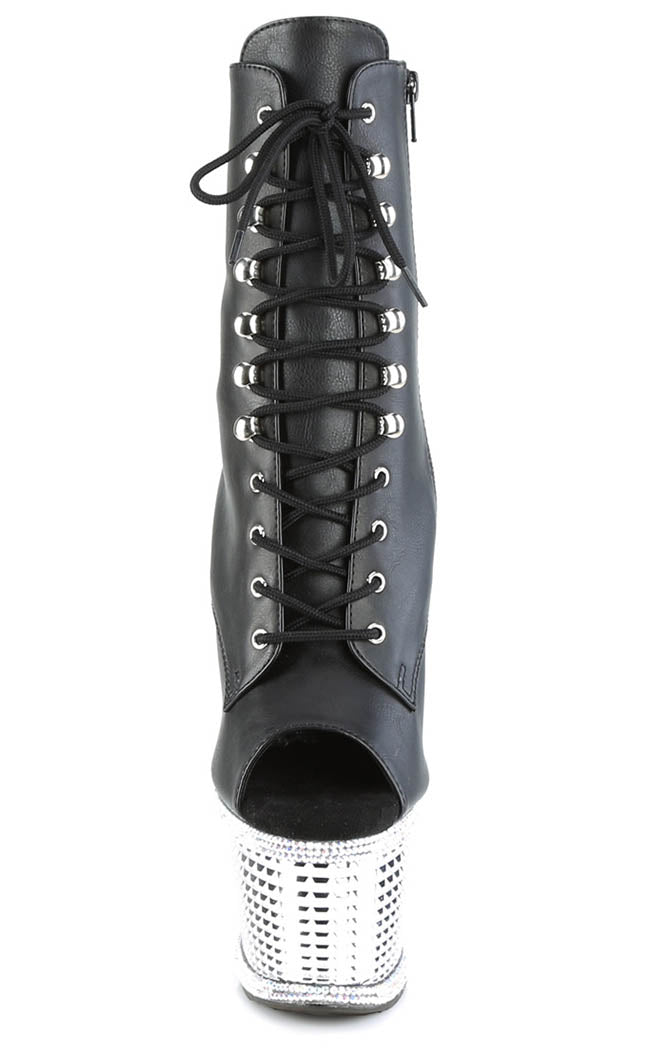 SPECTATOR-1021RS Black Matte/Silver Rhinestone Ankle Boots-Pleaser-Tragic Beautiful