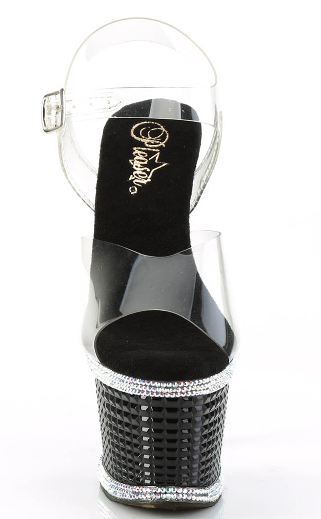 SPECTATOR-708RS Clear/Black Rhinestone Heels-Pleaser-Tragic Beautiful