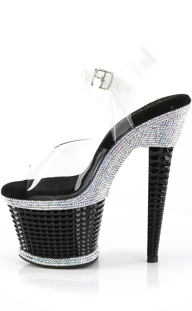 SPECTATOR-708RS Clear/Black Rhinestone Heels-Pleaser-Tragic Beautiful