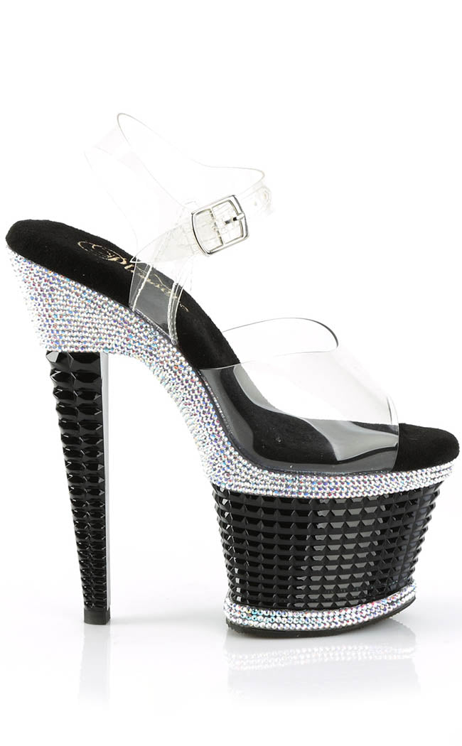 SPECTATOR-708RS Clear/Black Rhinestone Heels-Pleaser-Tragic Beautiful