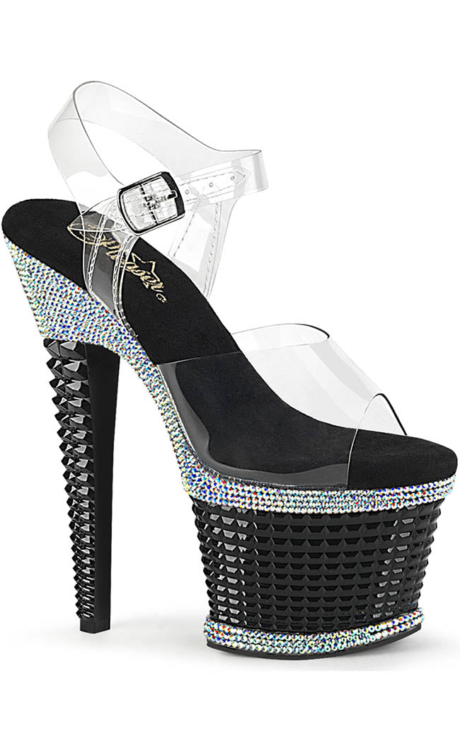 SPECTATOR-708RS Clear/Black Rhinestone Heels-Pleaser-Tragic Beautiful