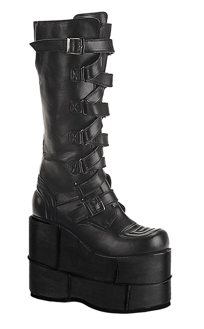 STACK-308 Black Vegan Leather Boots-Demonia-Tragic Beautiful