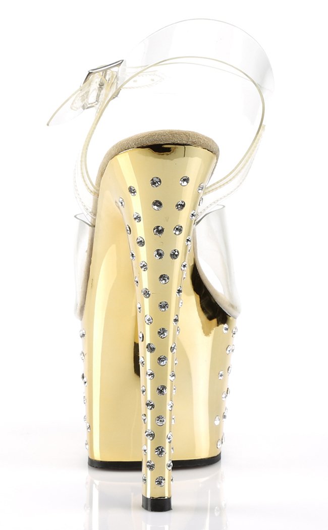 STARDUST-708 Clr/Gold Chrome Heels-Pleaser-Tragic Beautiful