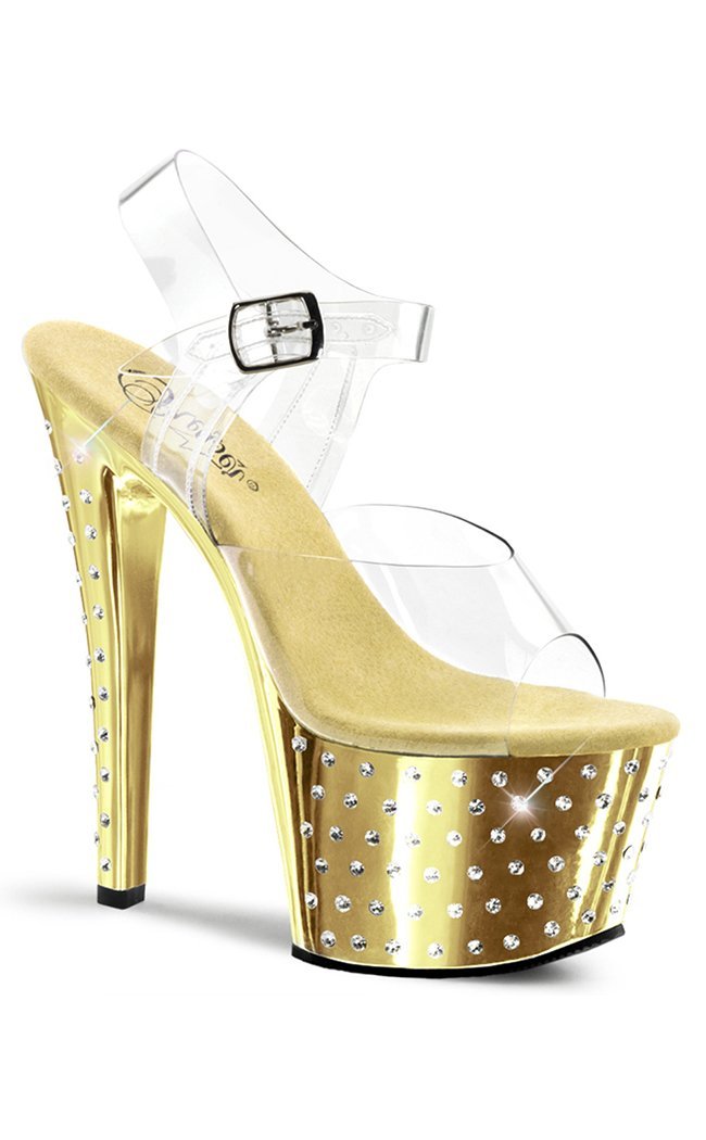 STARDUST-708 Clr/Gold Chrome Heels-Pleaser-Tragic Beautiful