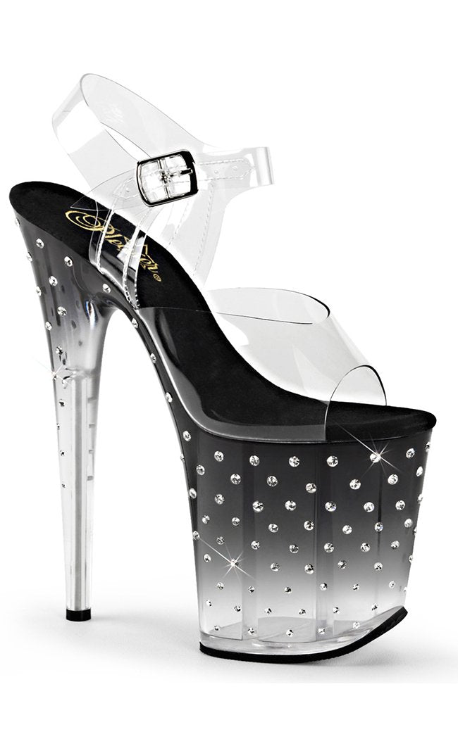 STARDUST-808T Clr/Blk-Clr Heels-Pleaser-Tragic Beautiful