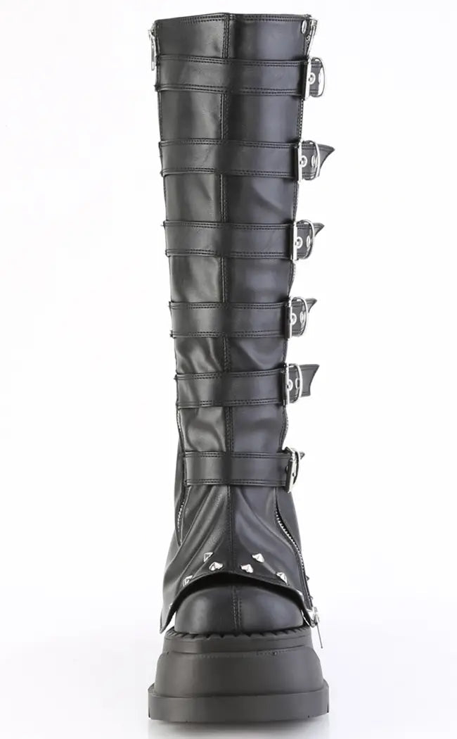 STOMP-223 Black Vegan Leather Knee High Platform Boots-Demonia-Tragic Beautiful