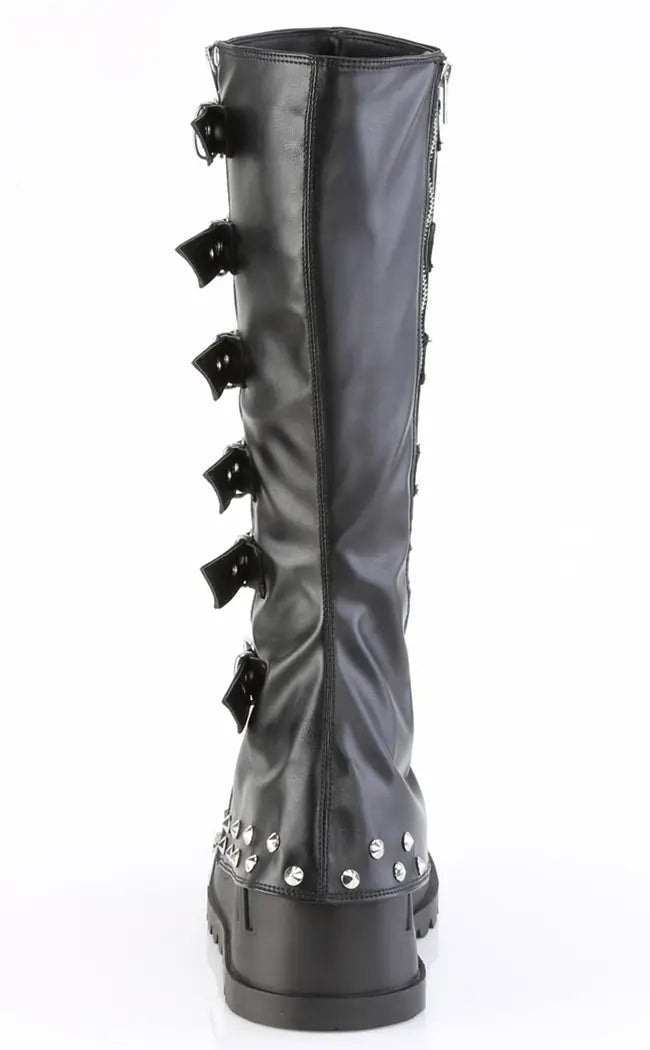 STOMP-223 Black Vegan Leather Knee High Platform Boots-Demonia-Tragic Beautiful