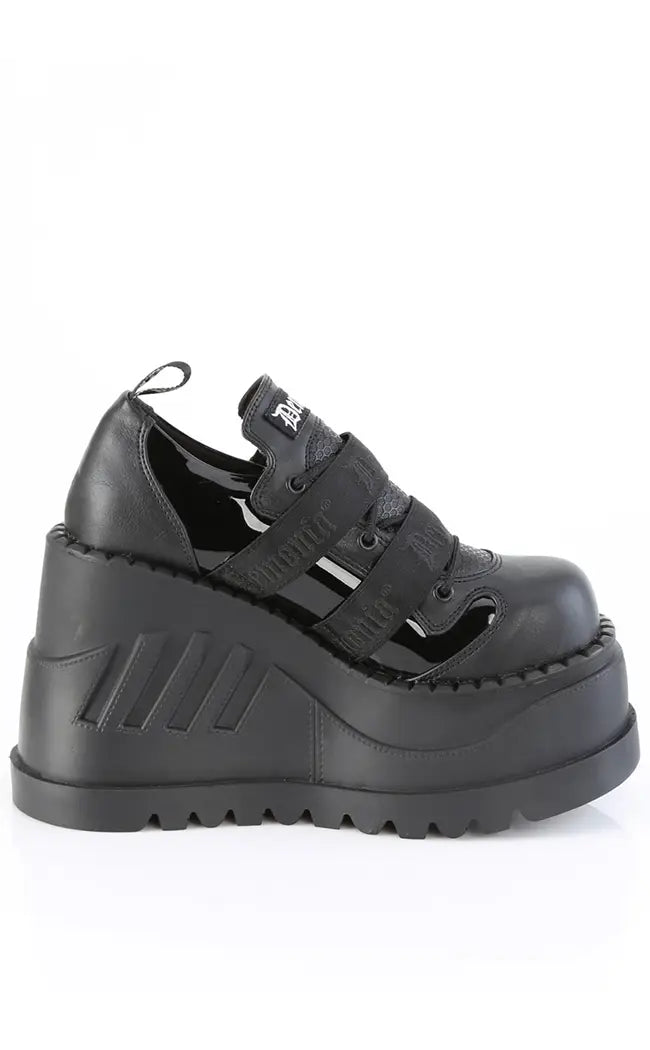 STOMP-28 Black Vegan Patent Platform Sneakers