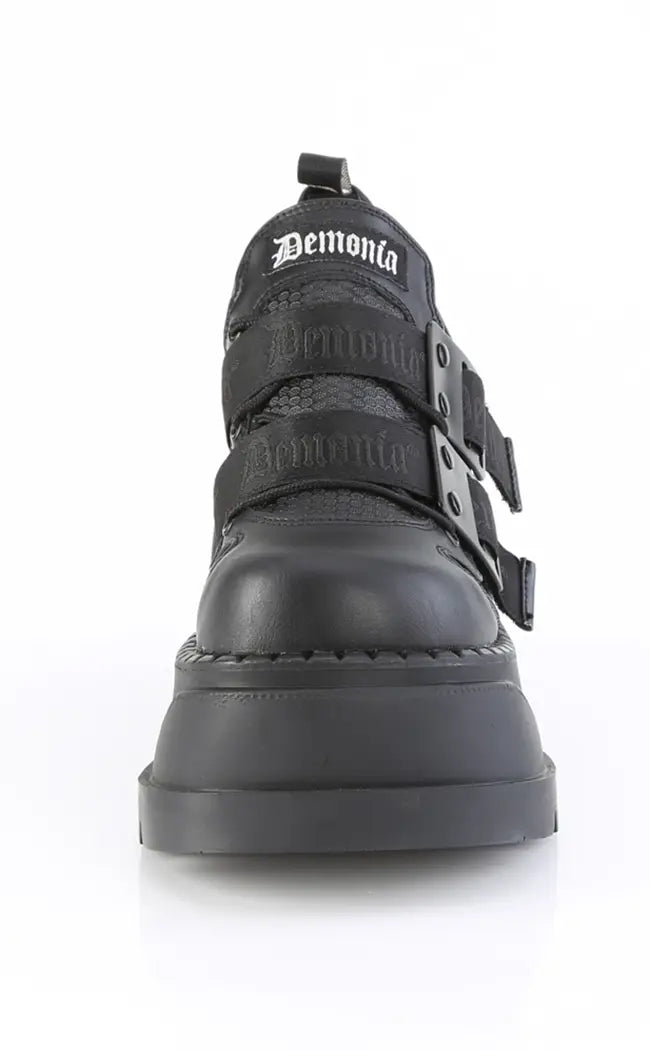 STOMP-28 Black Vegan Patent Platform Sneakers