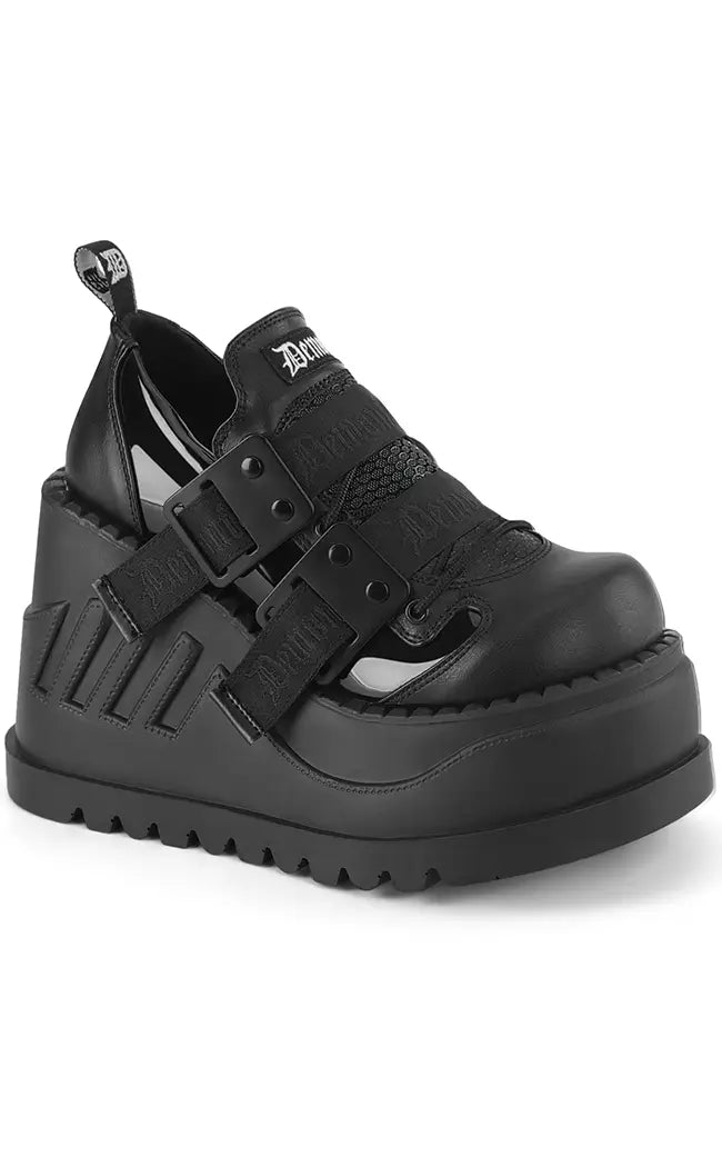 STOMP-28 Black Vegan Patent Platform Sneakers-Demonia-Tragic Beautiful