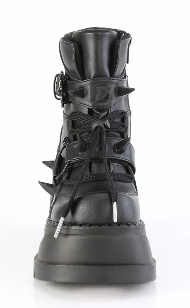 STOMP-60 Black Vegan Leather Platform Ankle Boots-Demonia-Tragic Beautiful