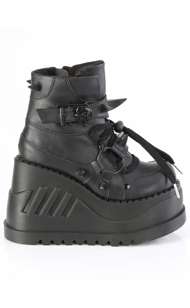 STOMP-60 Black Vegan Leather Platform Ankle Boots-Demonia-Tragic Beautiful