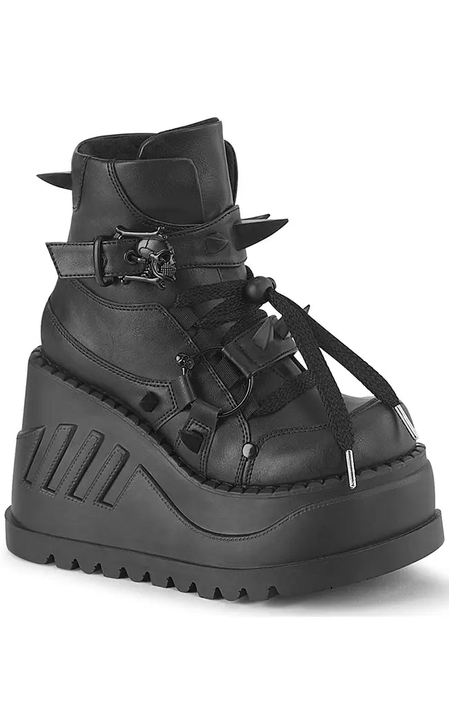 STOMP-60 Black Vegan Leather Platform Ankle Boots-Demonia-Tragic Beautiful