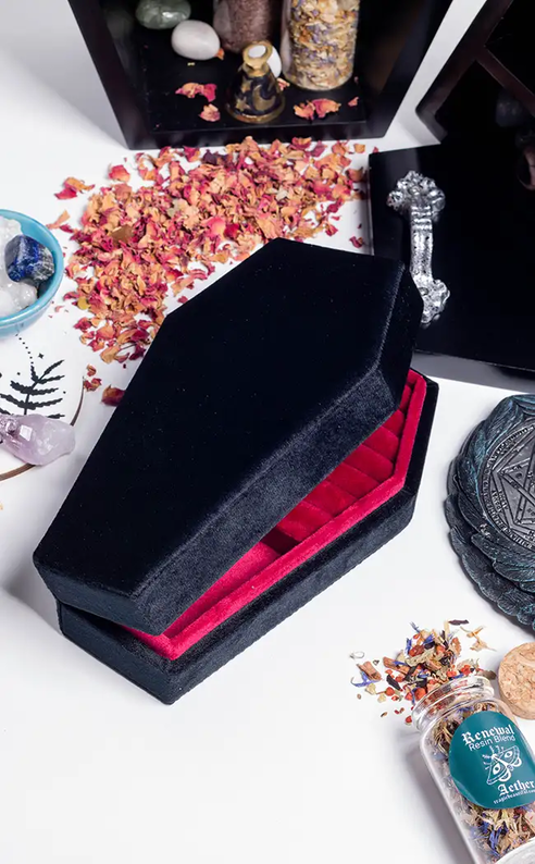 Sepulchre Black Velvet Coffin Jewellery Box-The Haunted Mansion-Tragic Beautiful