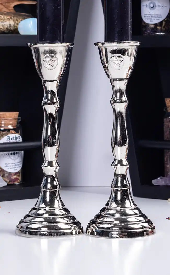 Silver Pentagram Candle Holder Set-Candles-Tragic Beautiful