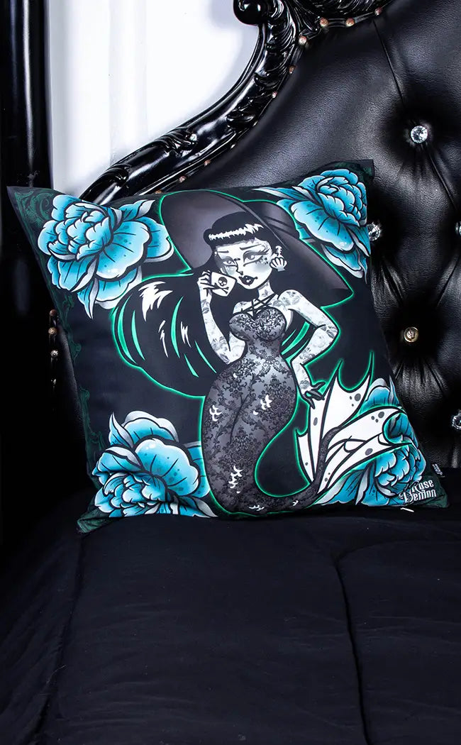 Spooky Siren Aqua Cushion Cover-Rose Demon-Tragic Beautiful