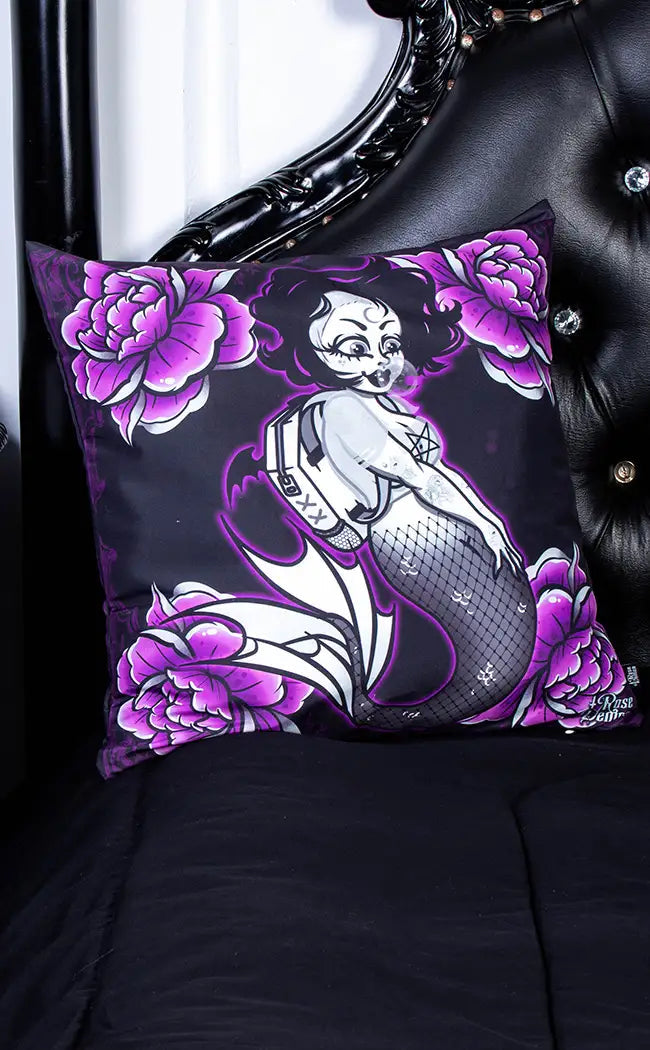 Spooky Siren Fuchsia Cushion Cover-Rose Demon-Tragic Beautiful