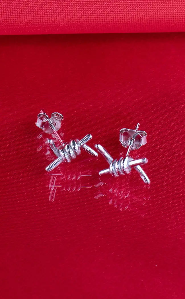 Sterling Silver Barbed Wire Earrings-Impaler-Tragic Beautiful