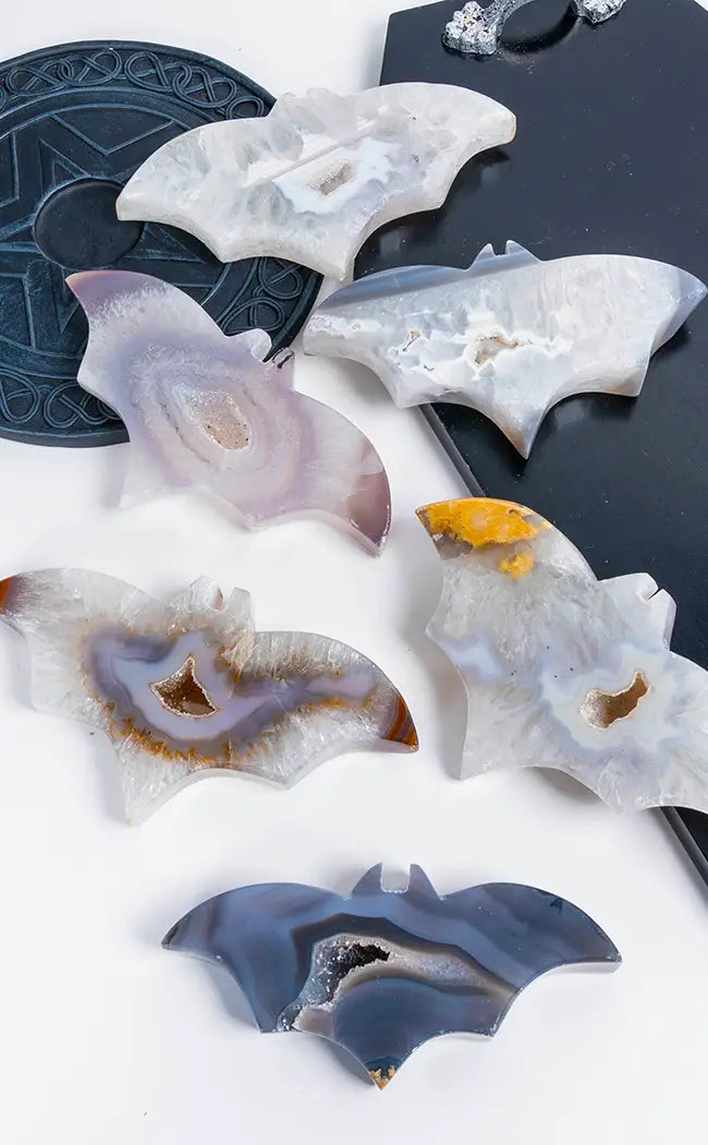 Stunning XL Agate Bats with Druzy Caves-Crystals-Tragic Beautiful