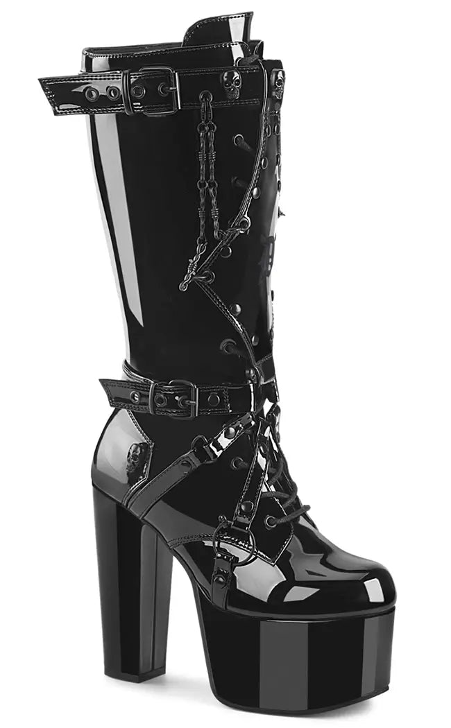 TORMENT-218 Black Patent Knee-High Boots