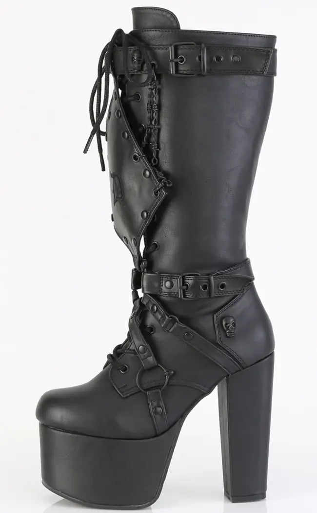 TORMENT-218 Black Vegan Leather Knee-High Boots