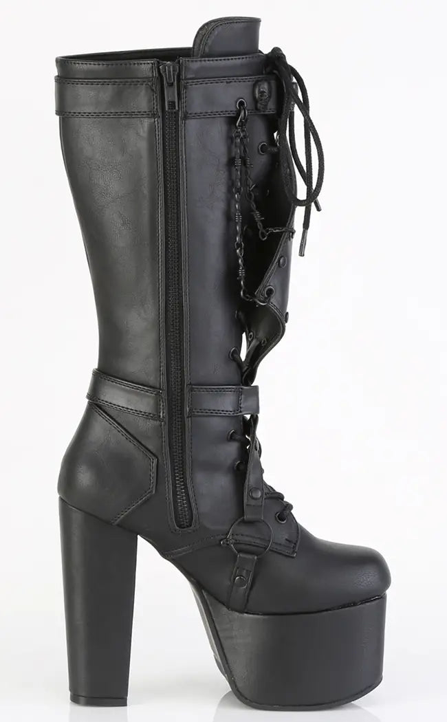 TORMENT-218 Black Vegan Leather Knee-High Boots