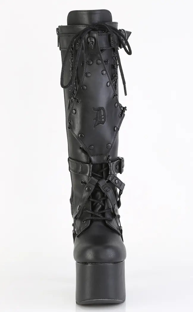 TORMENT-218 Black Vegan Leather Knee-High Boots