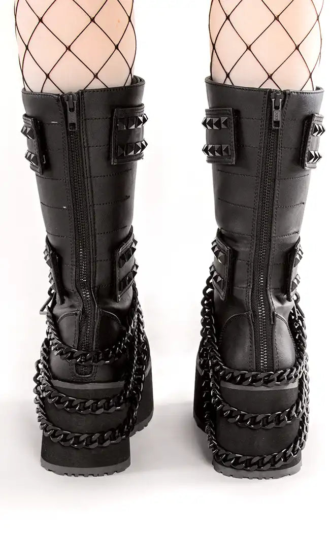 TRASHVILLE-138 Black Vegan Leather Platform Boots (AU Stock)-Demonia-Tragic Beautiful