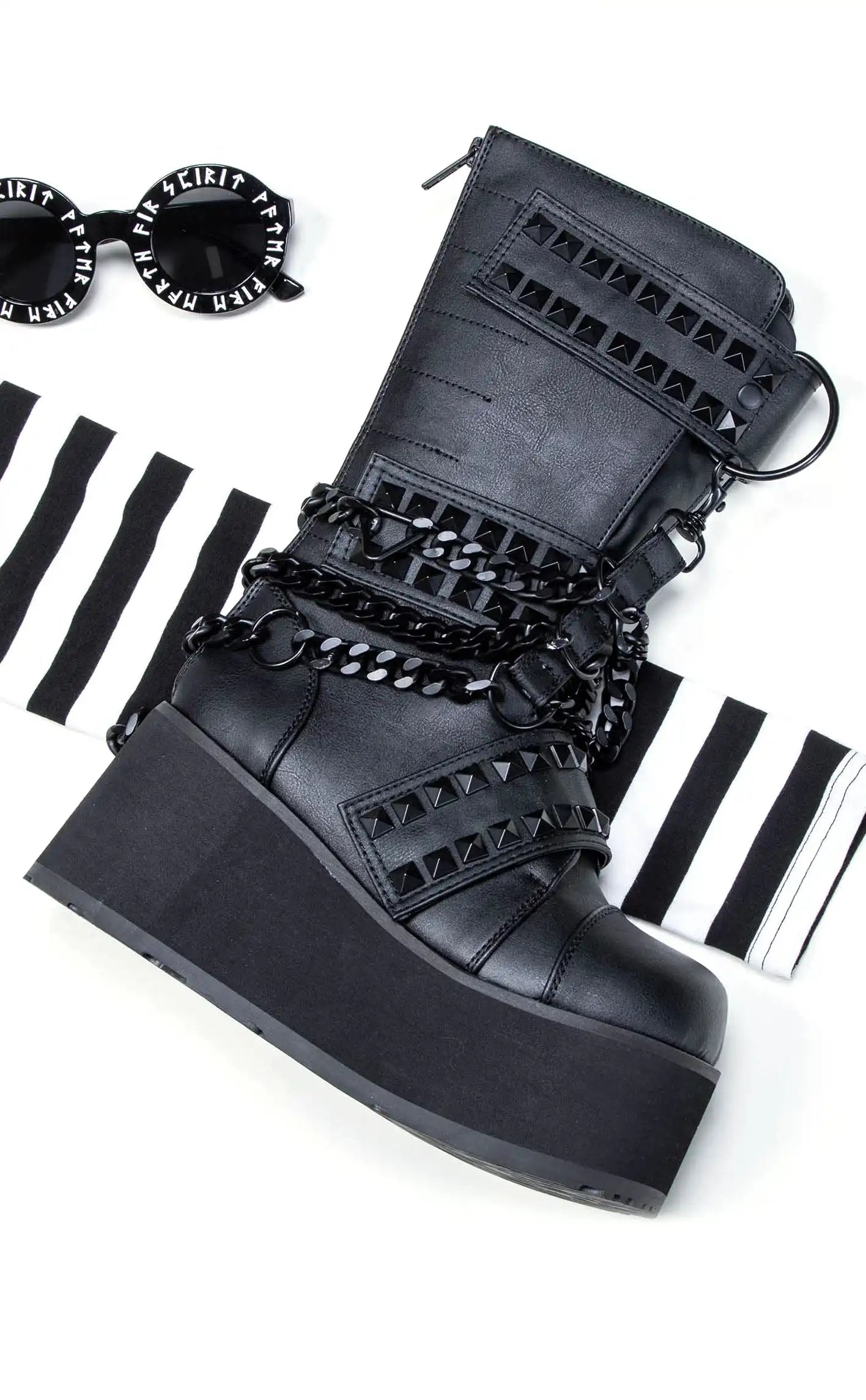 TRASHVILLE-138 Black Vegan Leather Platform Boots (AU Stock)-Demonia-Tragic Beautiful